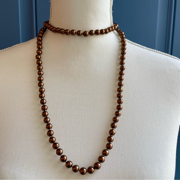 Vintage Opera Length  Knotted Rich Chocolate Brown Glass Pearl 40" Long Necklace - Picture 13 of 14